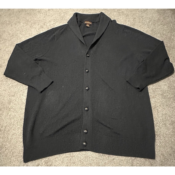 Oak Hill Shawl Men 3XLT Cardigan 100% Cotton Shawl Collar Knit Charcoal Gray - Picture 1 of 8